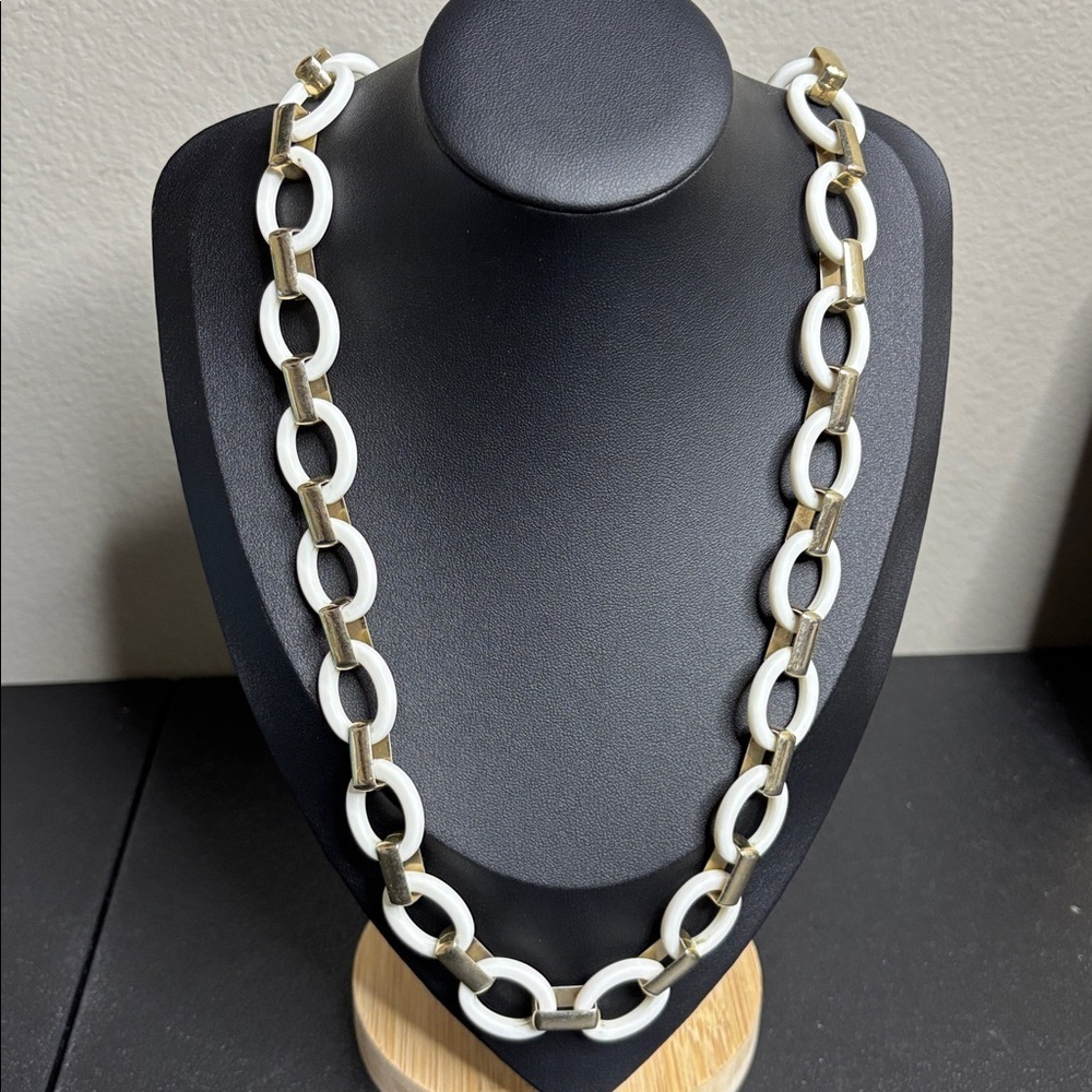 Ann Taylor Gold & White Long Chain Necklace